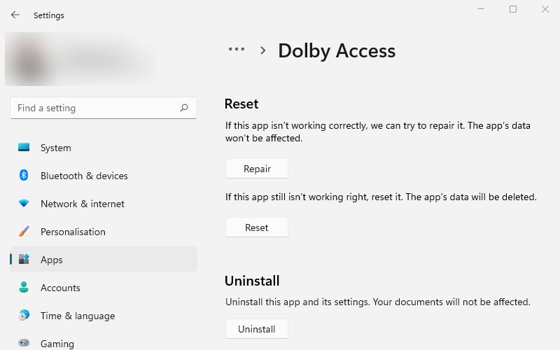Reset Dolby Access App