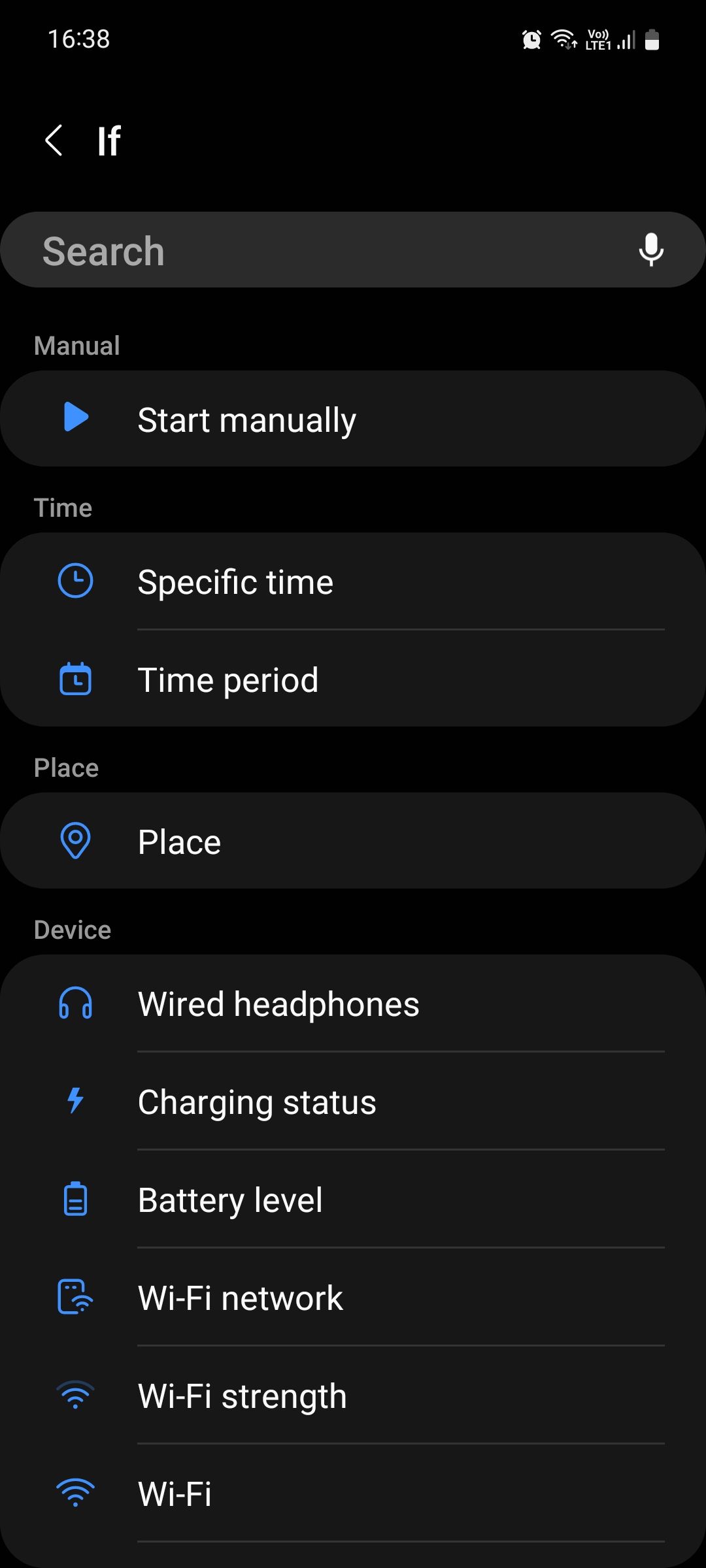 Samsung Bixby Routines If panel triggers