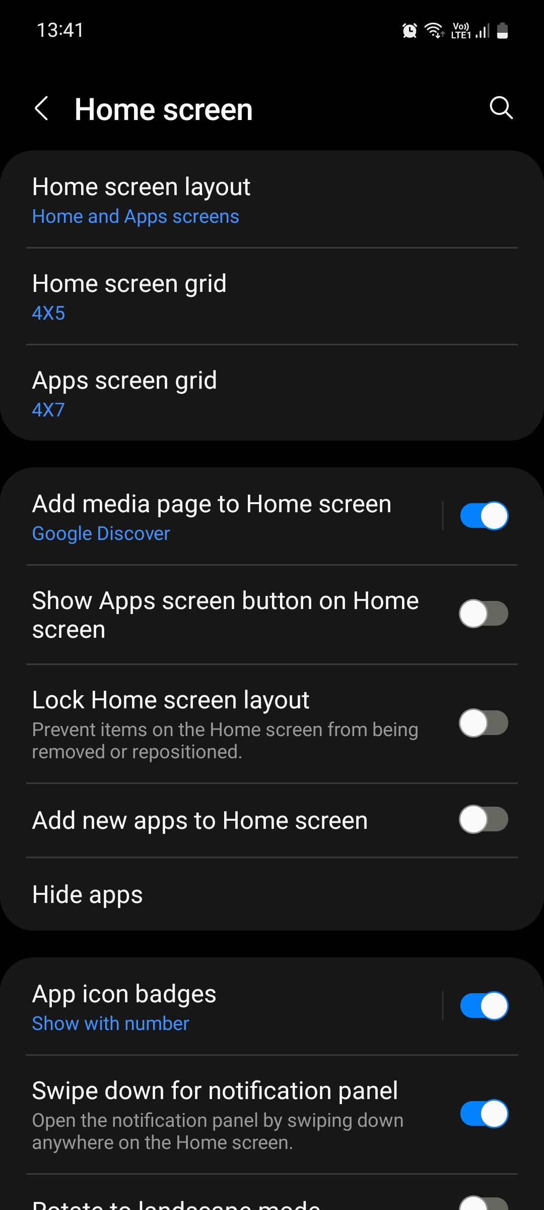 Samsung Home screen settings