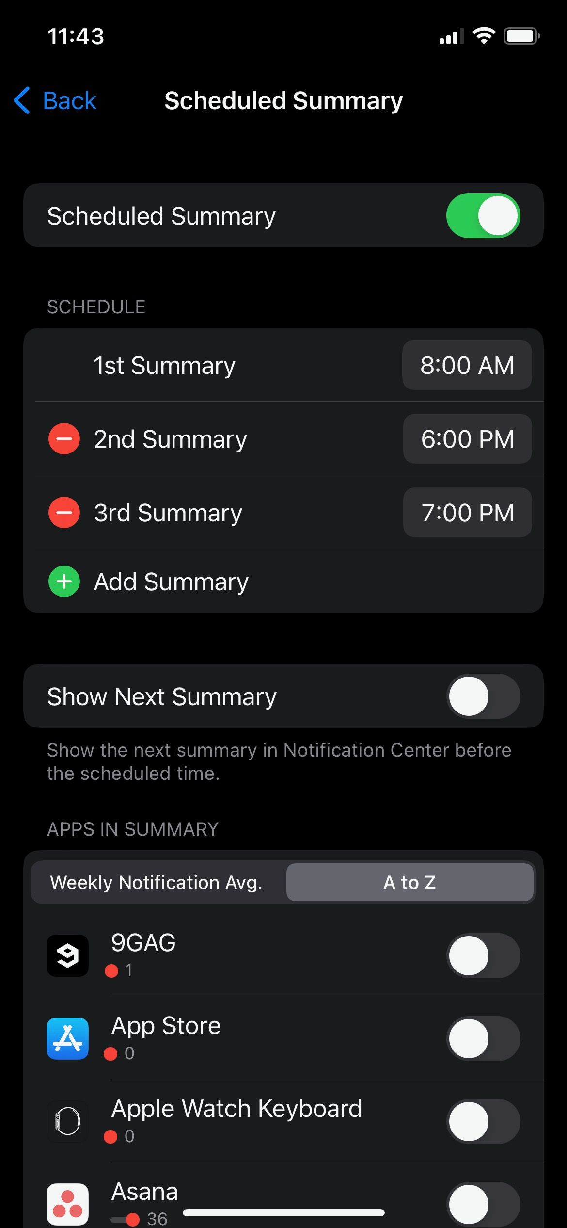Scheduled Summary iPhone
