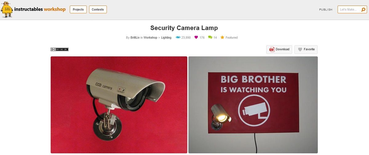 Screen grab of security camera lamp project page