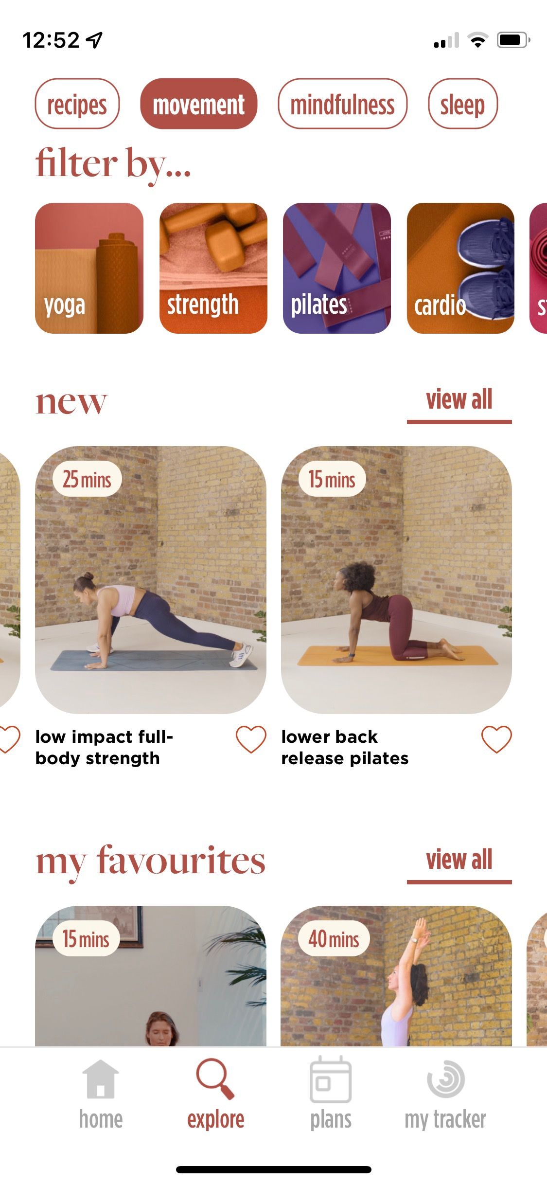 Screenshot of Feel Better app showing movement screen