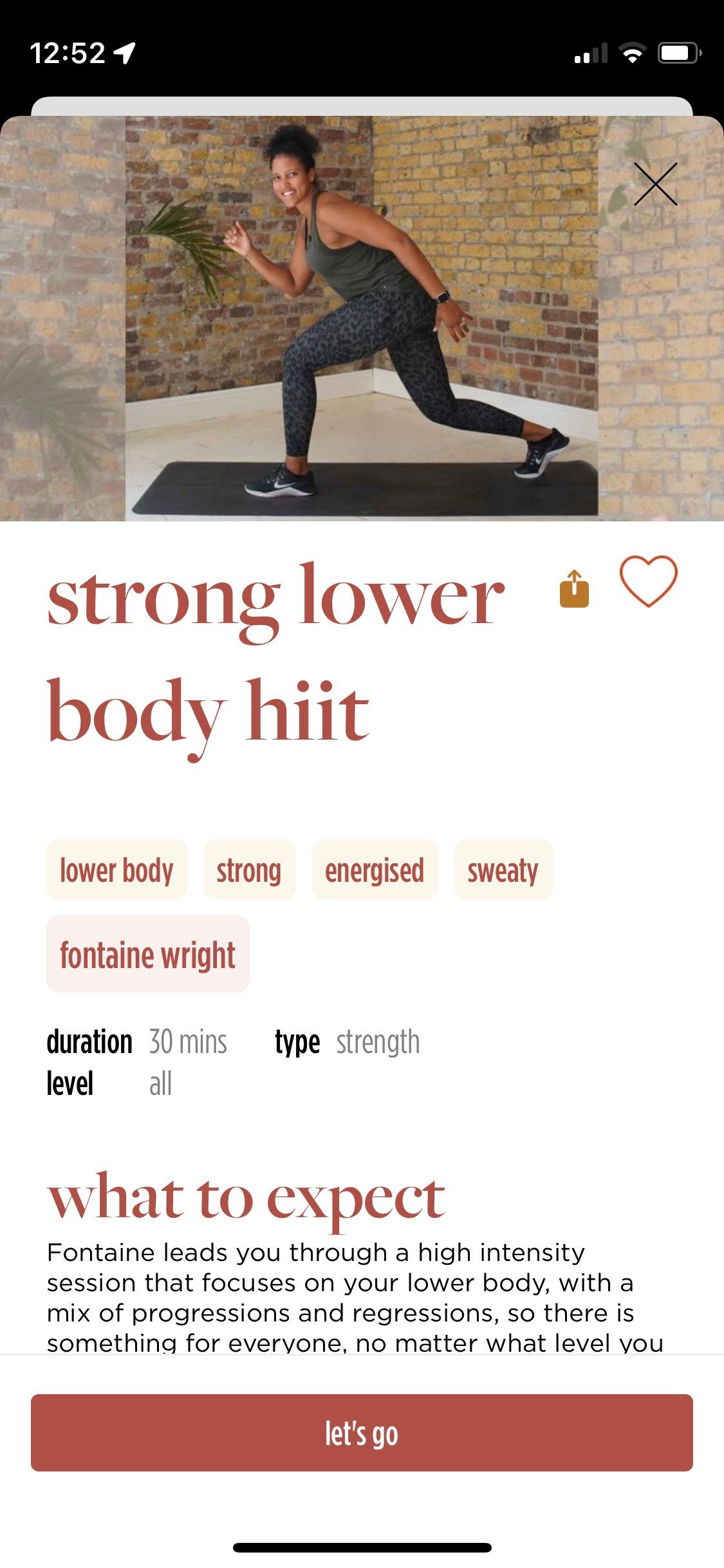 Screenshot of Feel Better app showing sample hiit workout