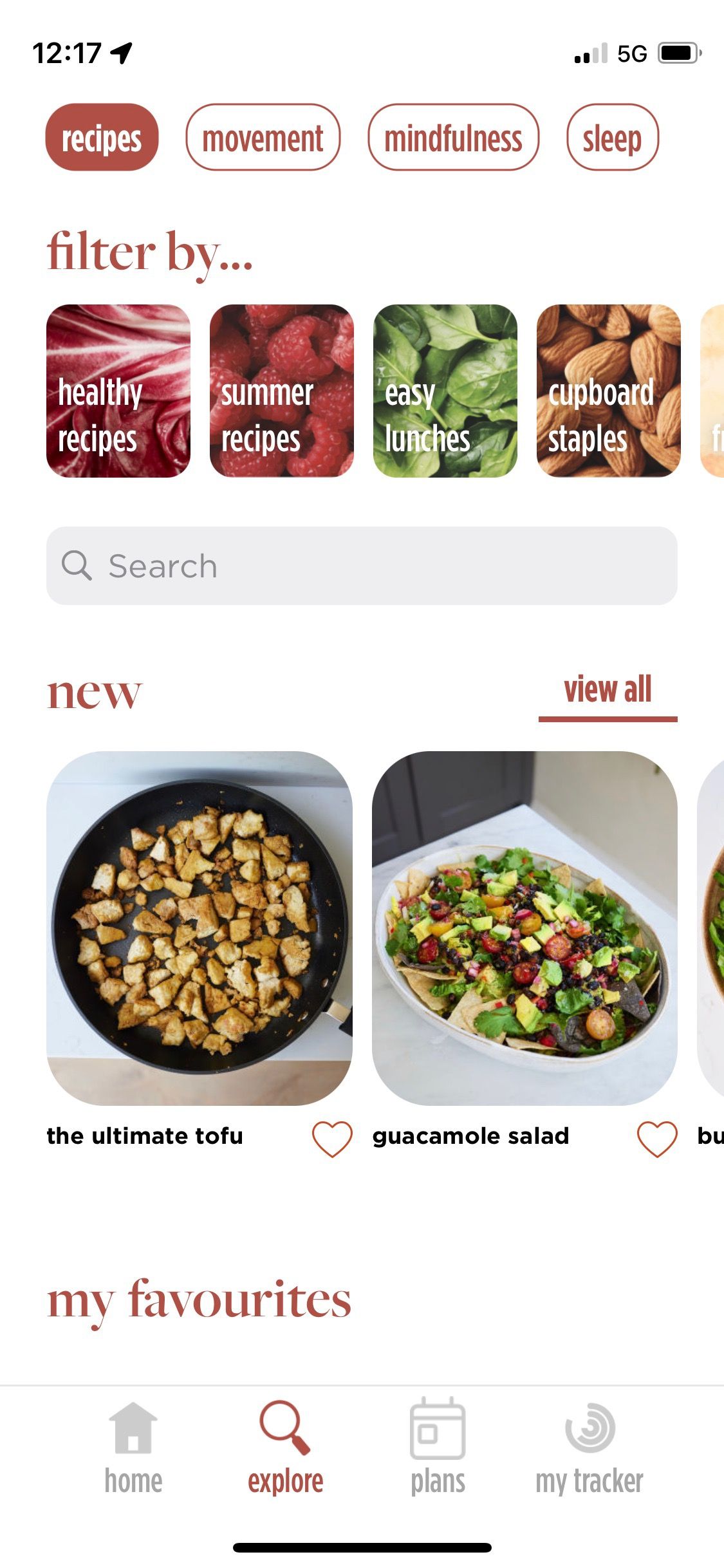 Screenshot of Feel Better app showing recipes tab
