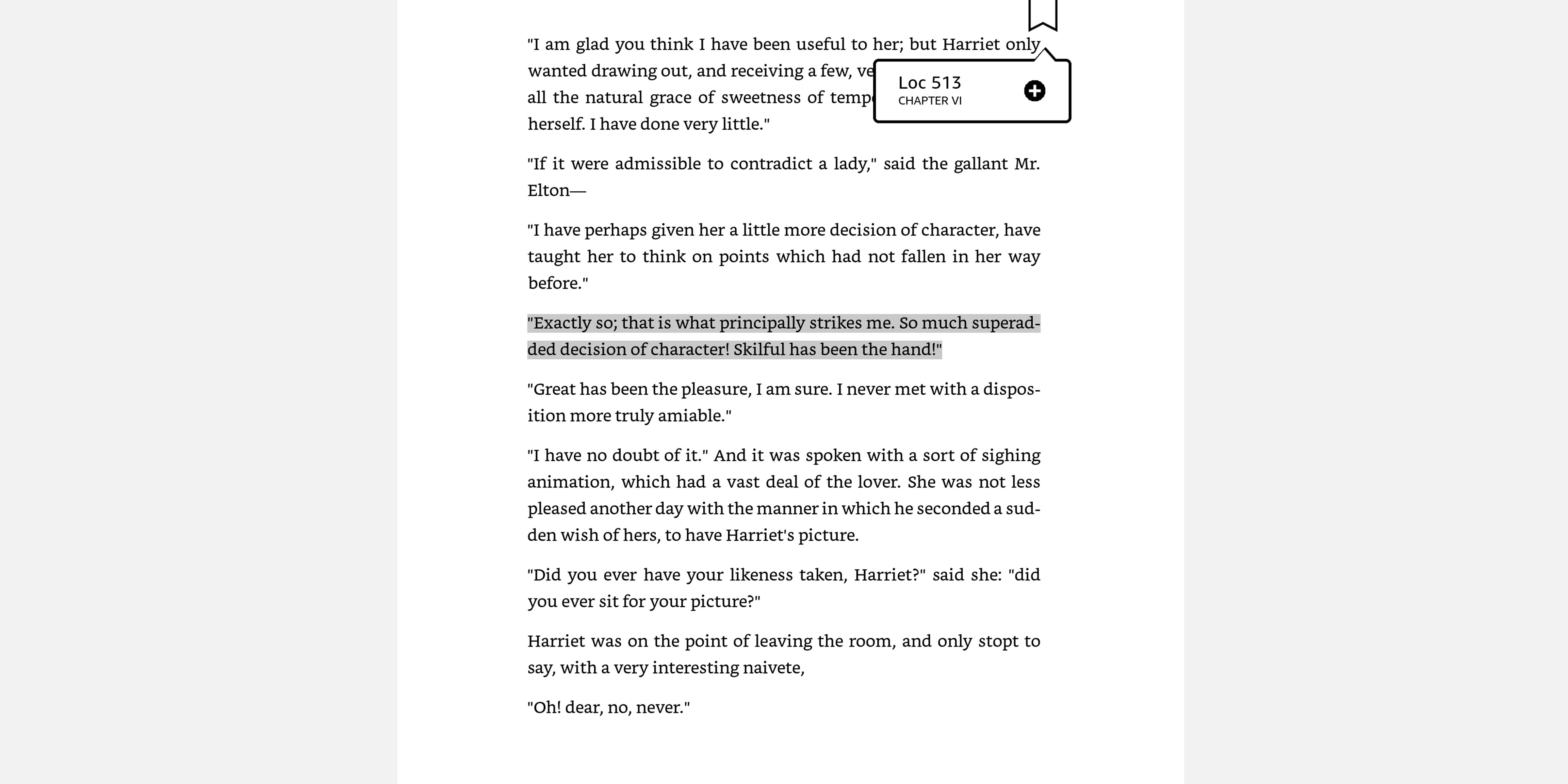 Screenshot of Kindle Oasis showing the bookmark feature