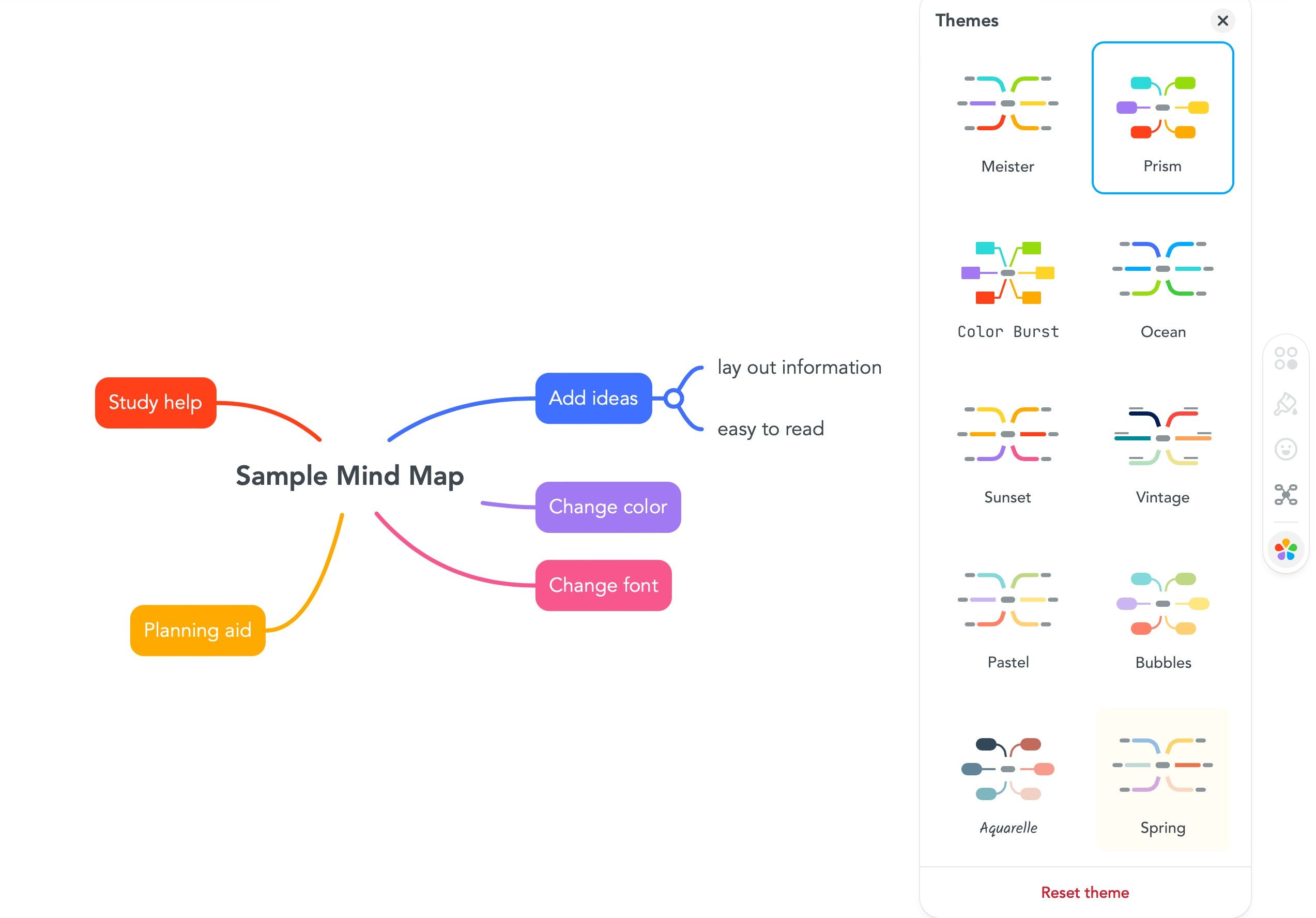 Screenshot of Mindmeister mind map tool in use