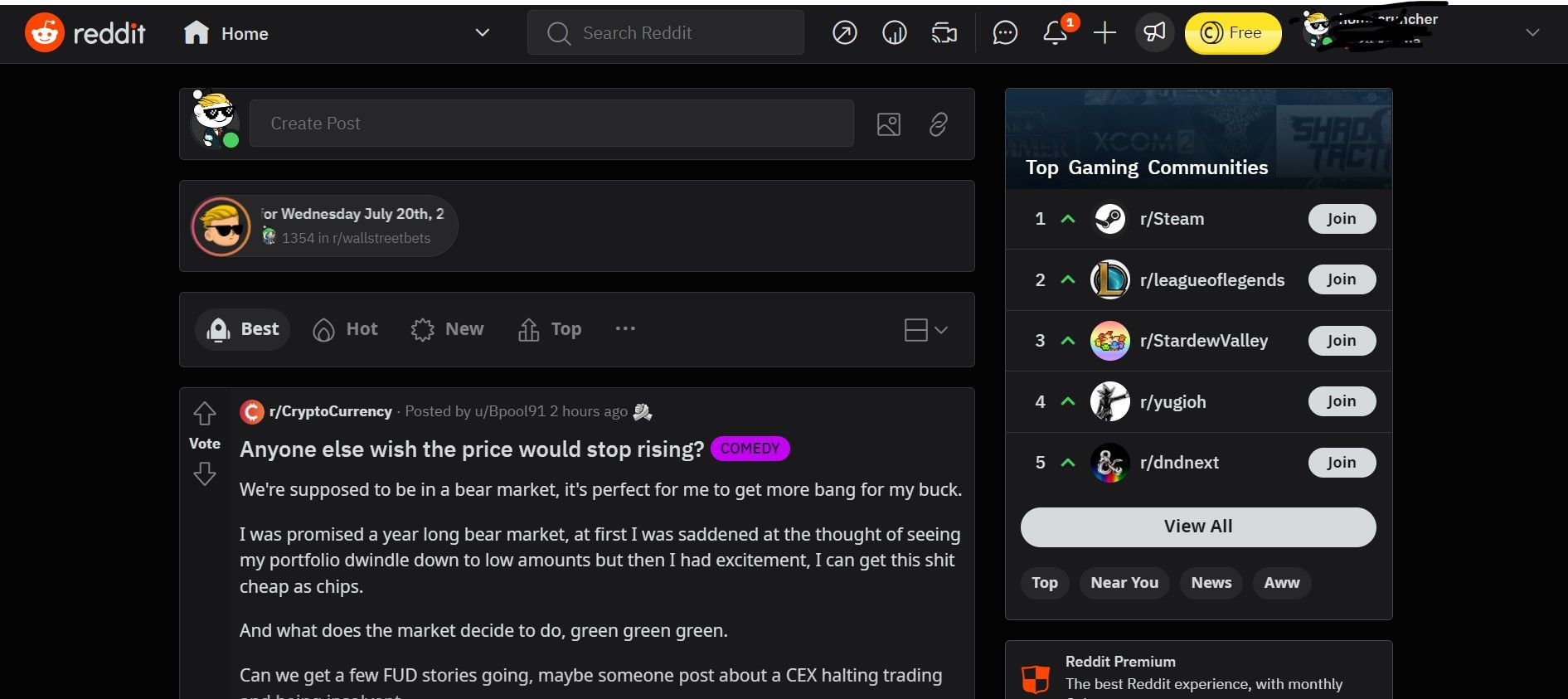 Screenshot of Reddit desktop homepage