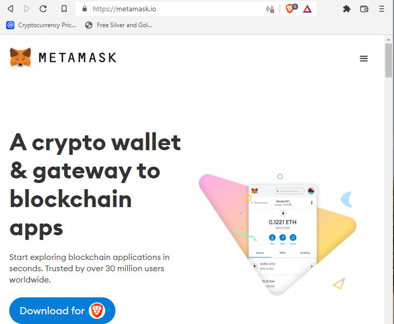 Screenshot of metamask download page