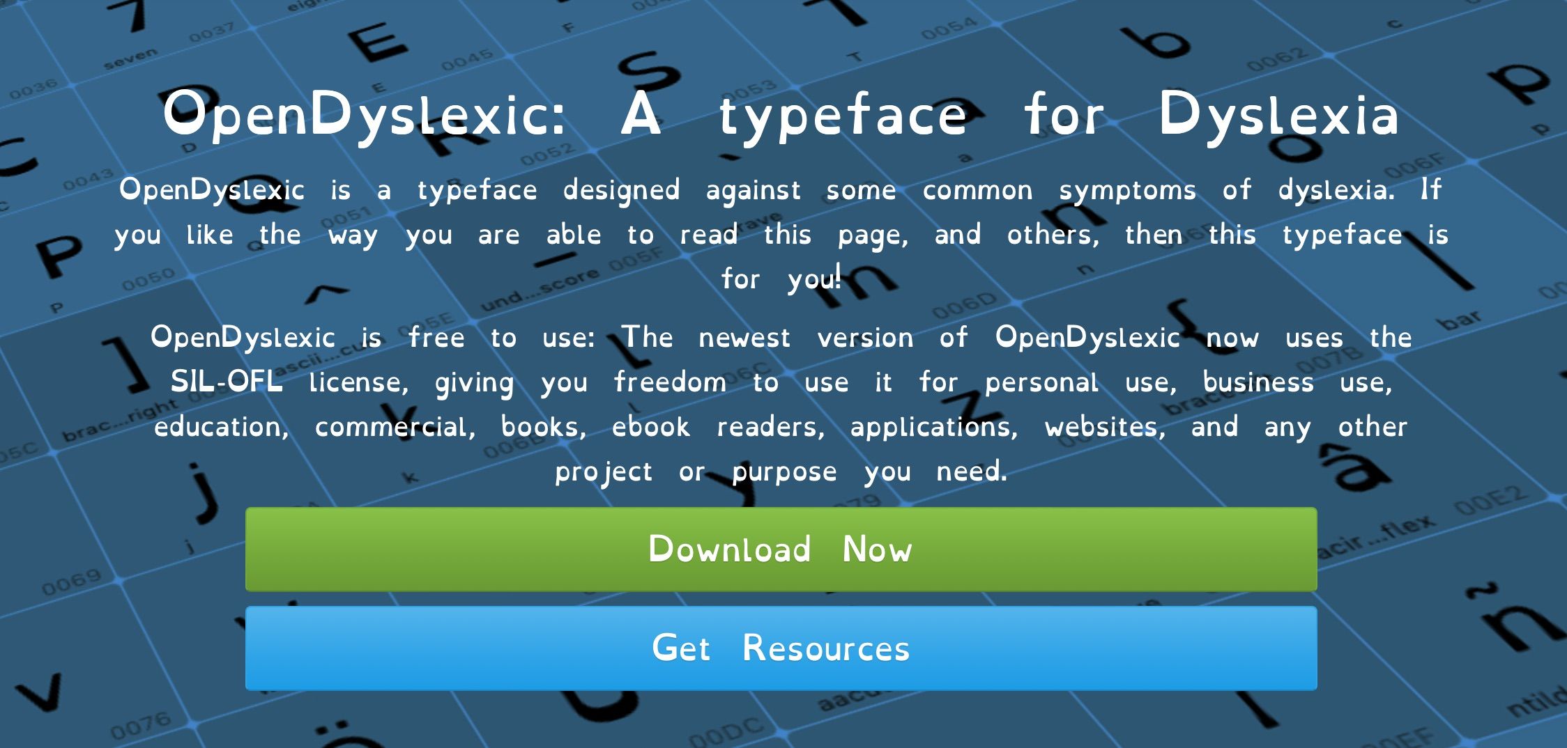 Screenshot showing the OpenDyslexic Typeface
