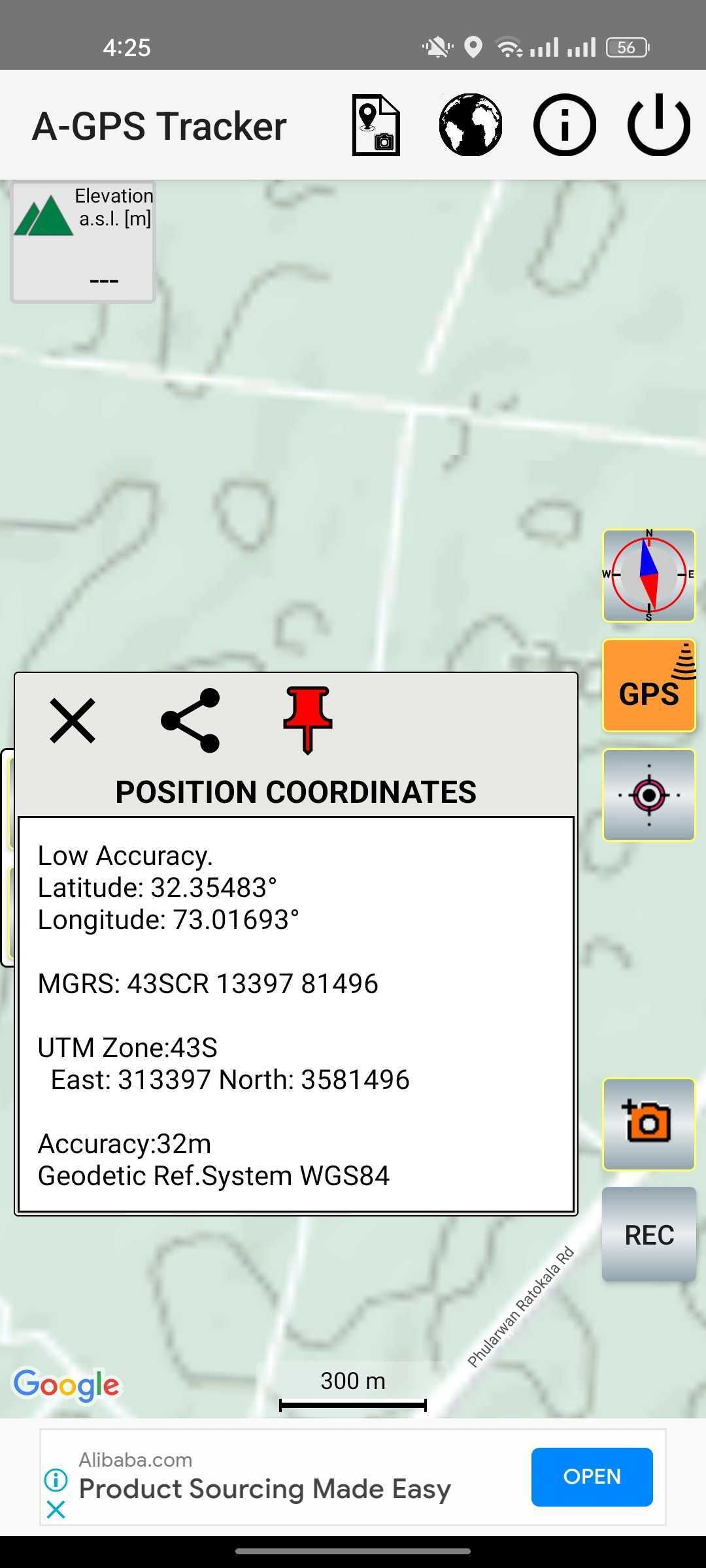 Position coordinates in the locator