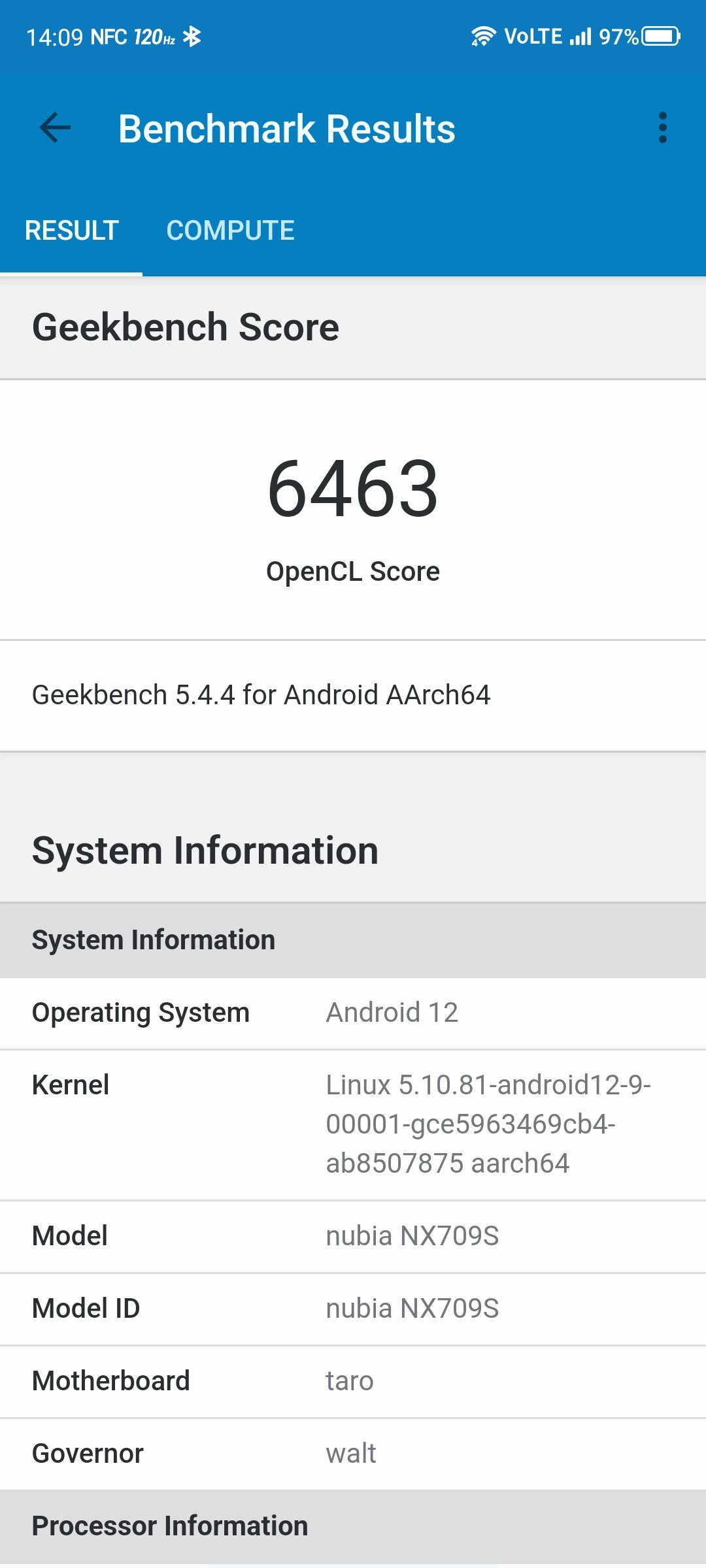 Redmagic 7S Pro Geekbench 5 OpenCL Results