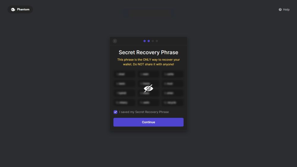 Secret recovery phrase listed