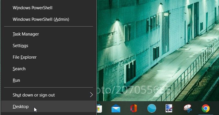 Selecting Desktop from the Windows Quick Access Menu