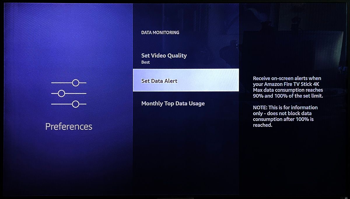Set Data Alert menu in Amazon Fire TV