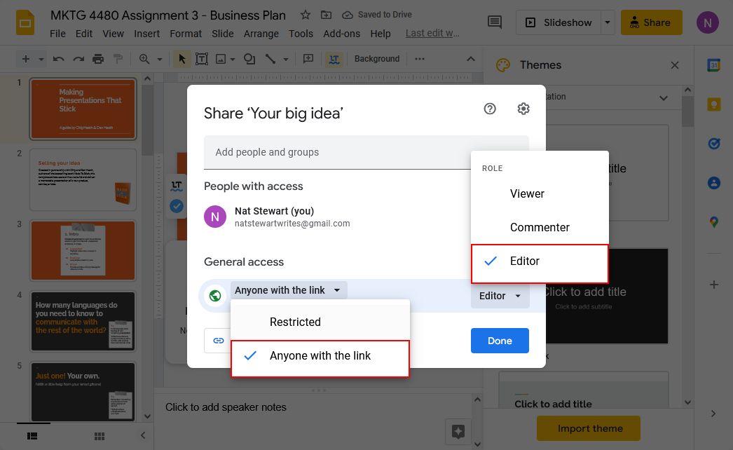 google slides share presentation view