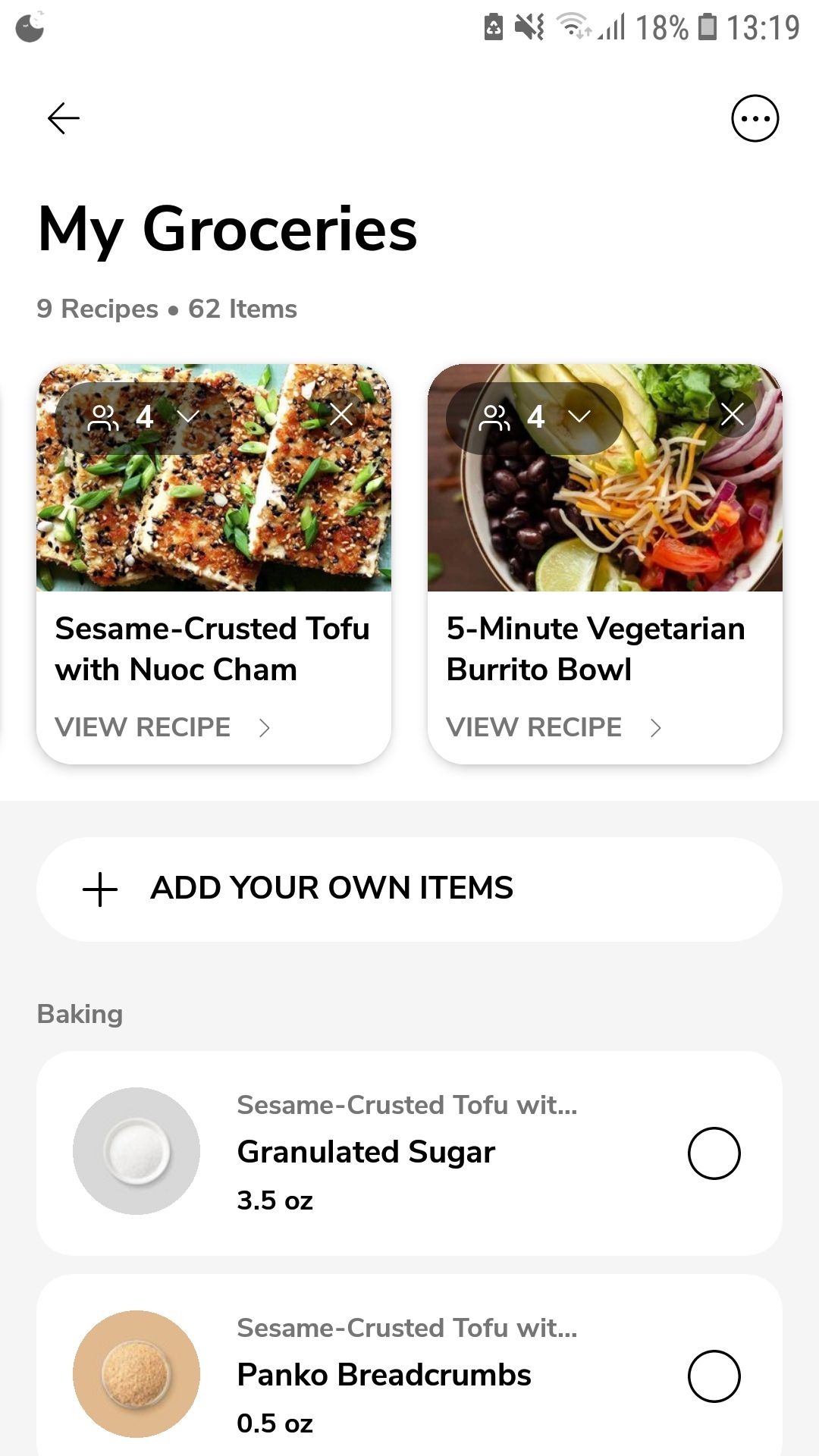 SideChef mobile recipe and meal planning app my groceries