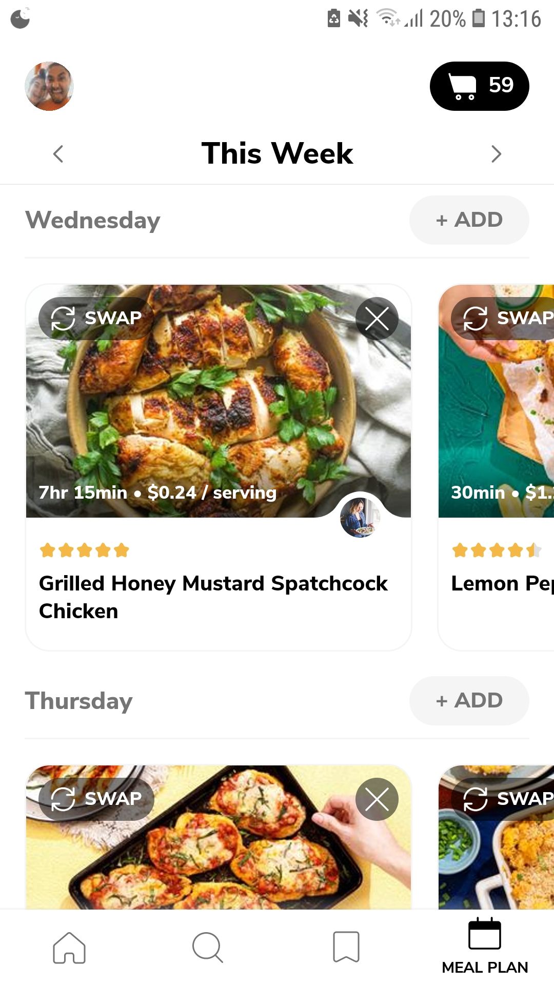 SideChef mobile recipe and meal planning app weekly meal plan