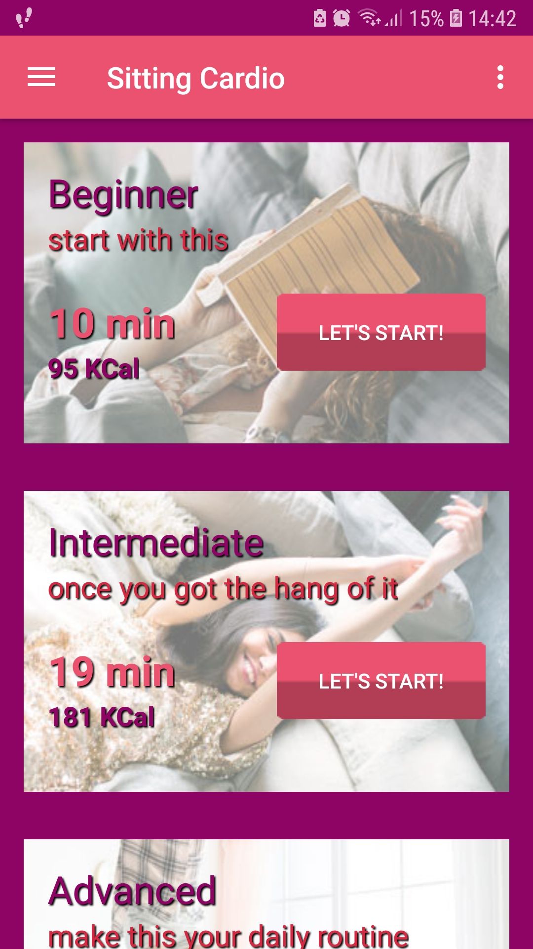 Sitting Cardio mobile exercise app