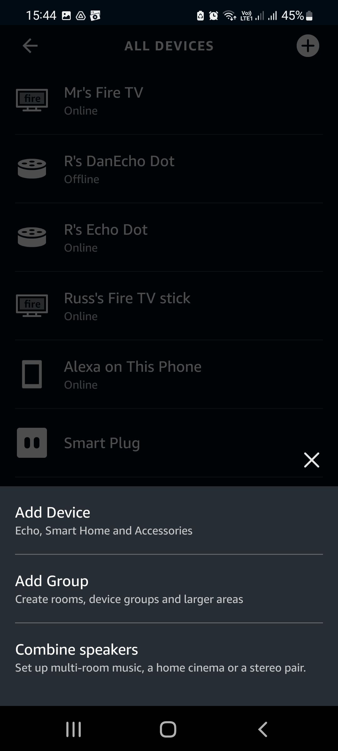 The Alexa add devices menu