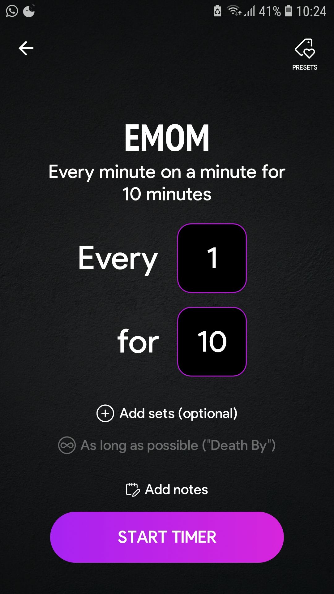 SmartWOD mobile exercise app Timer start
