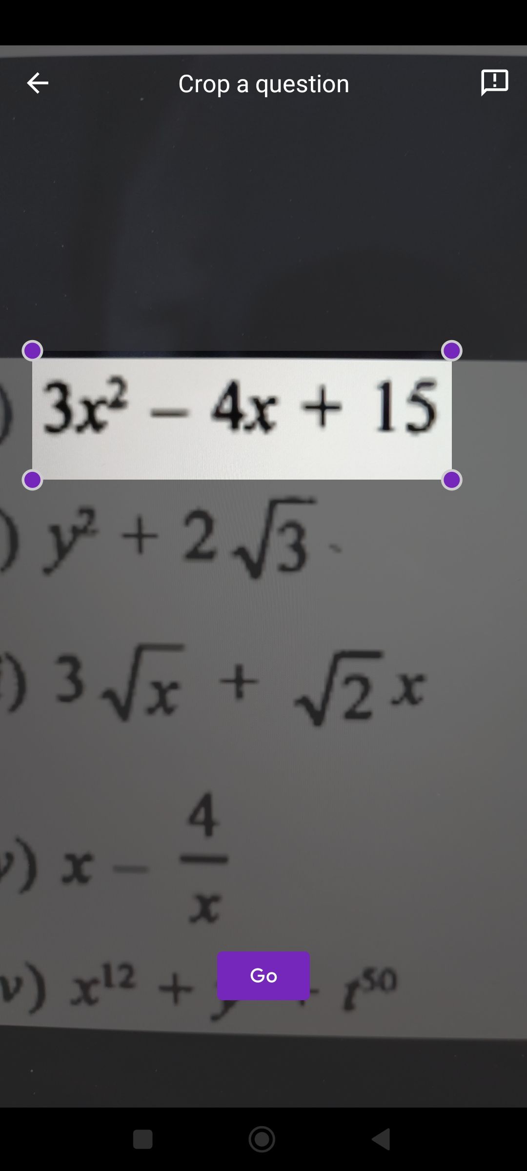Socratic by Google app scanning an equation