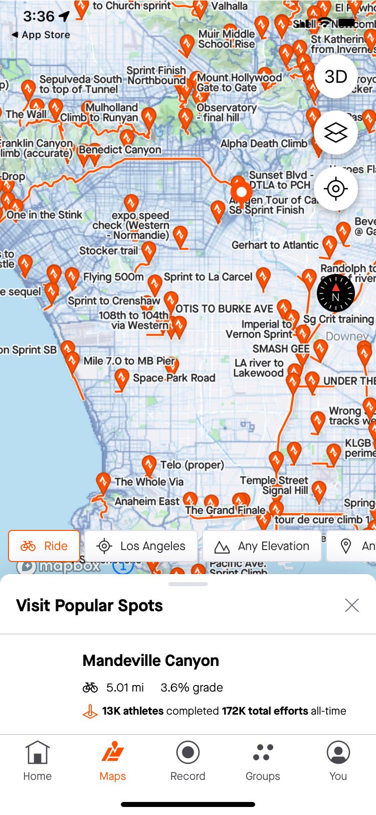 Strava app popular spots map