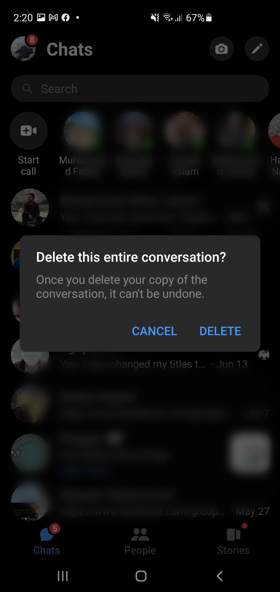 Tap to delete all conversation