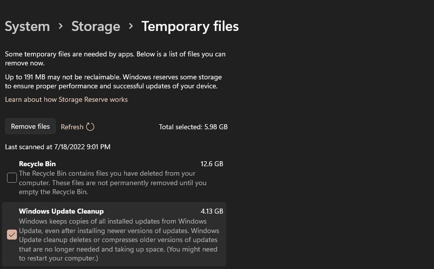 Configuración de archivos temporales en Windows 11 