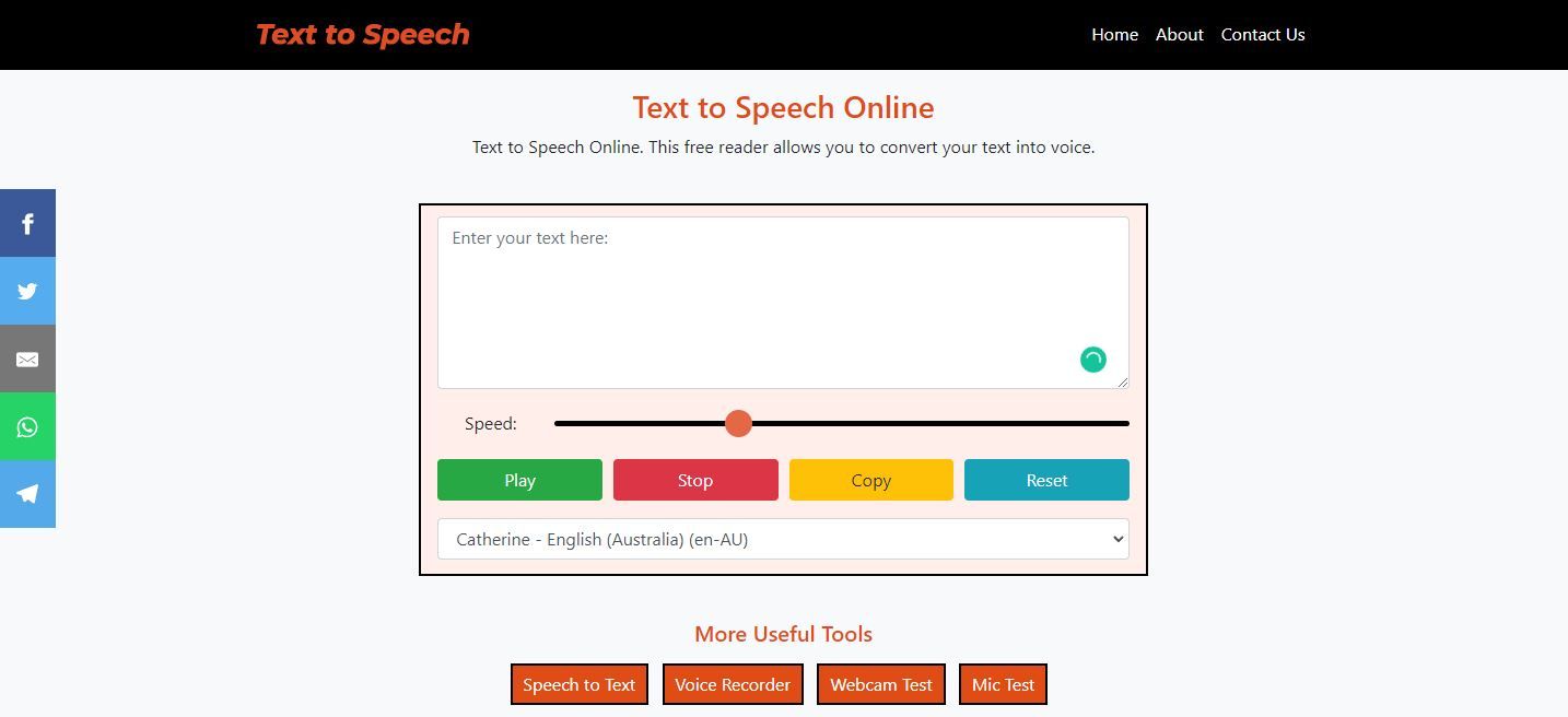 A Screenshot of Text to Speech Online Landing Page