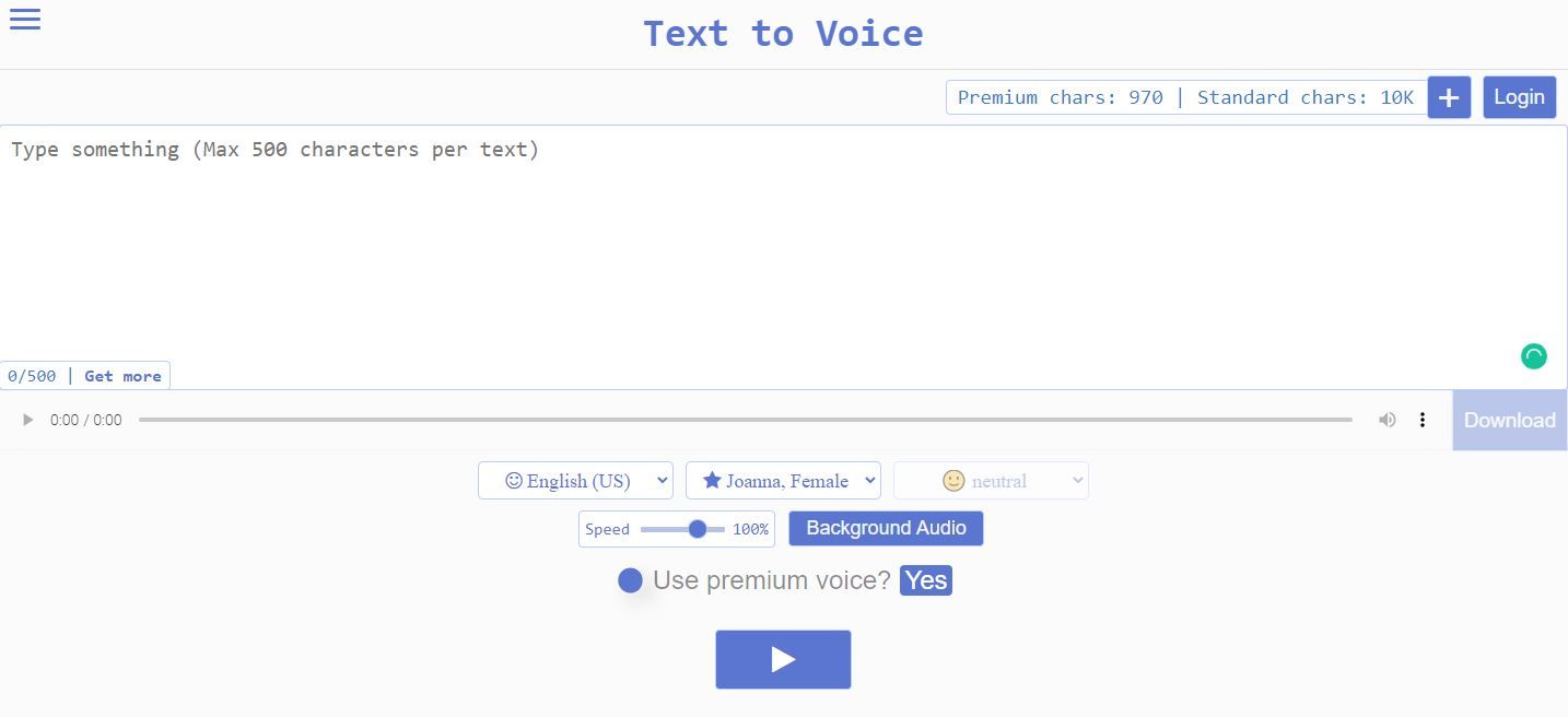 A Screenshot of Text to Voice Online Landing Page