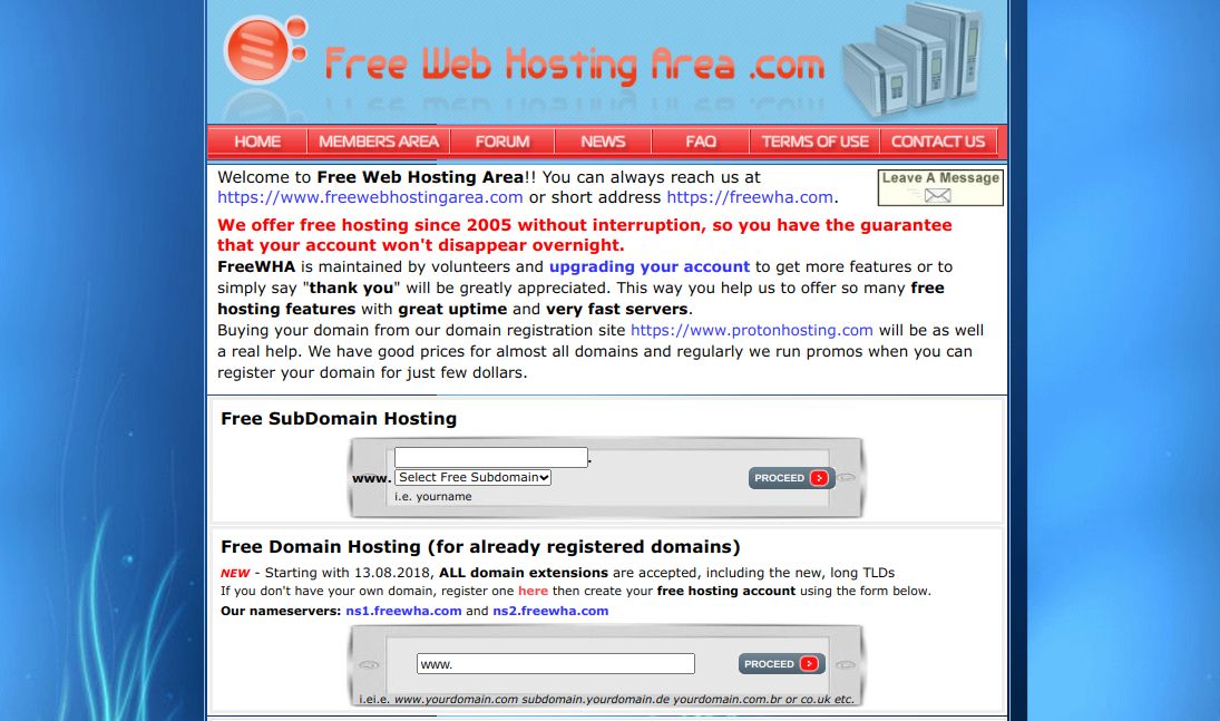 The Official Homepage of Free Web Hosting Area