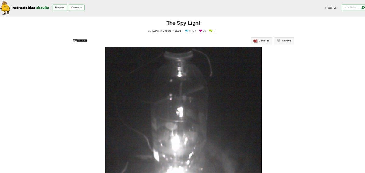 A screengrab of the spy light DIY project page 