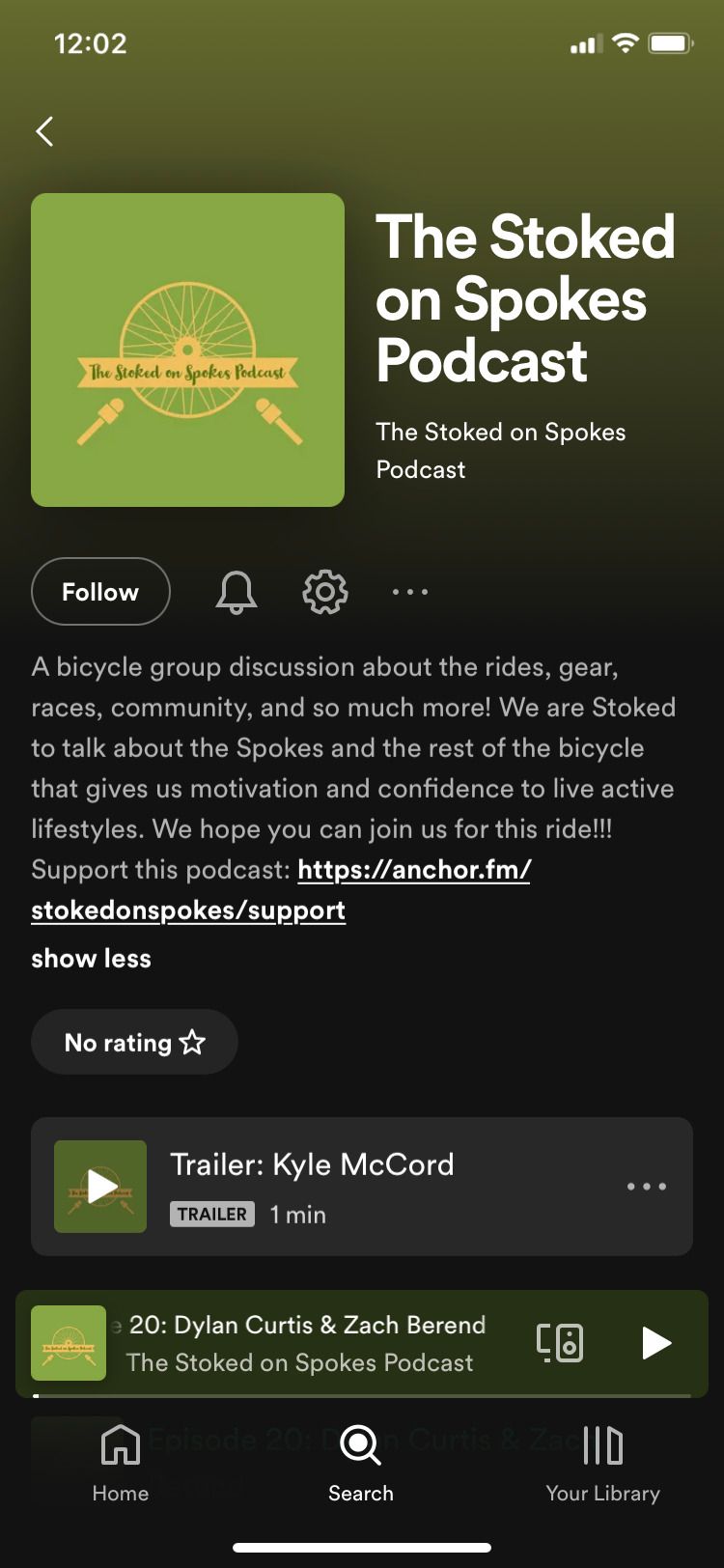 The Stoked on Spokes Podcast main screen