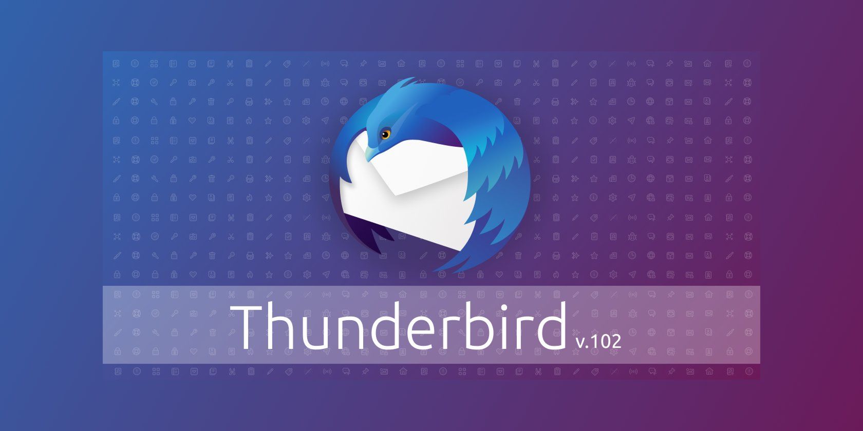Thunderbird Logo over blue and purple gradient with text 