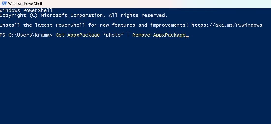 دستور PowerShell برای حذف نصب عکس ها