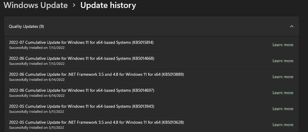 Update History on Windows 11 