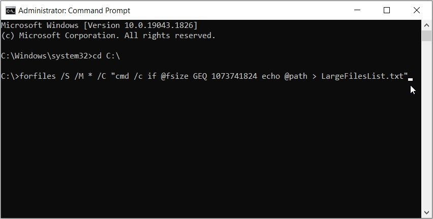 Using the Command Prompt to locate large files