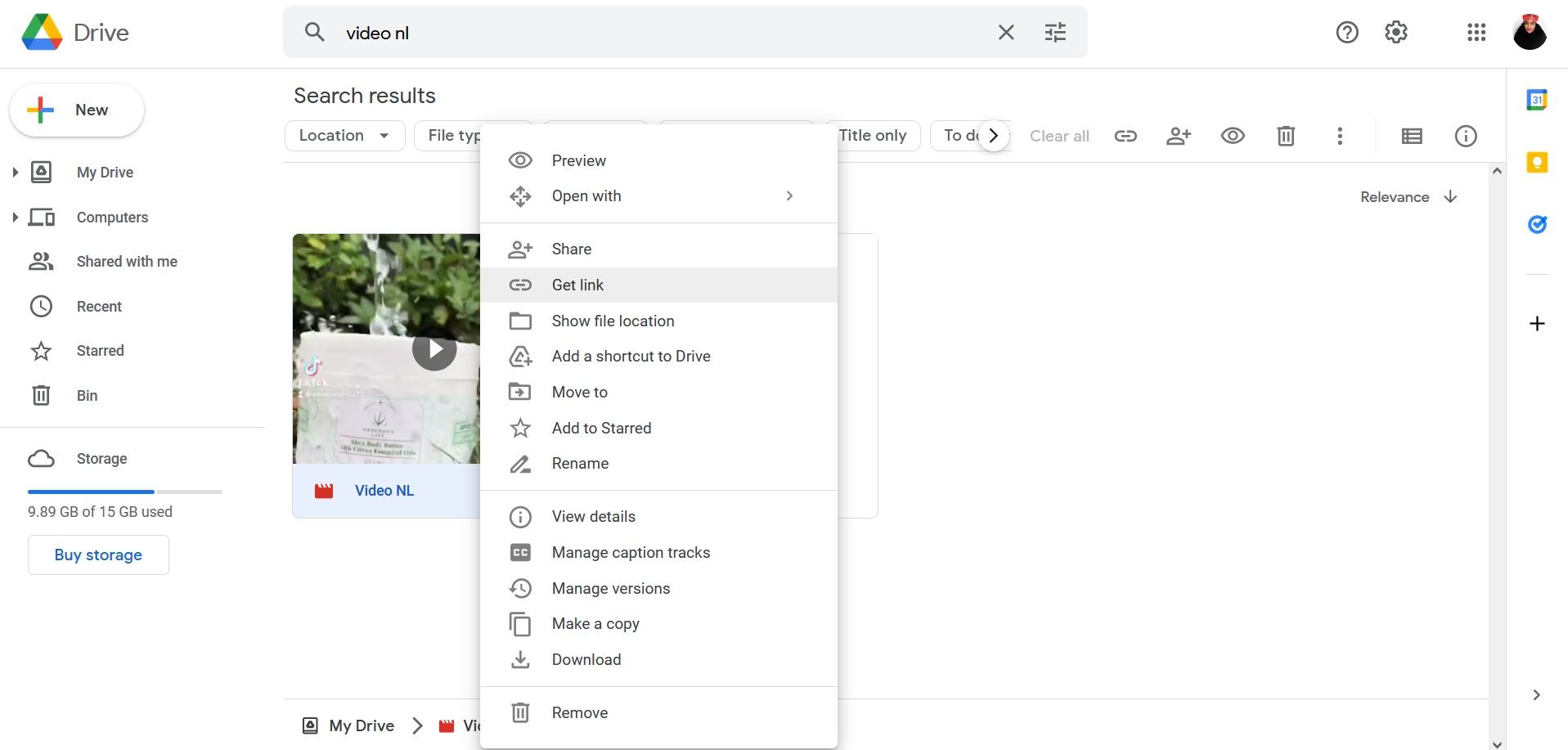 Google Drive file menu
