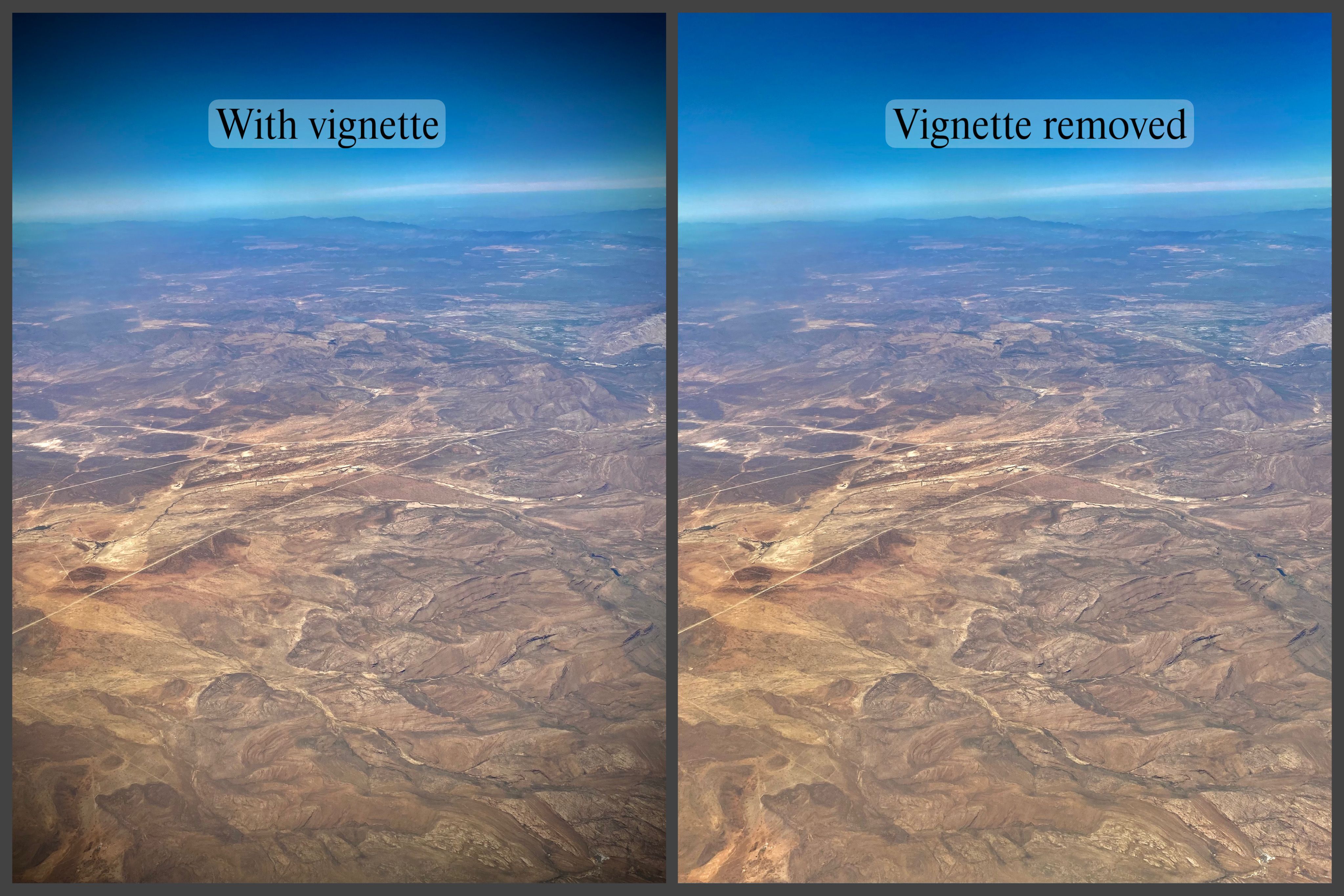 Vignette before and after of view of South African land taken from a plane