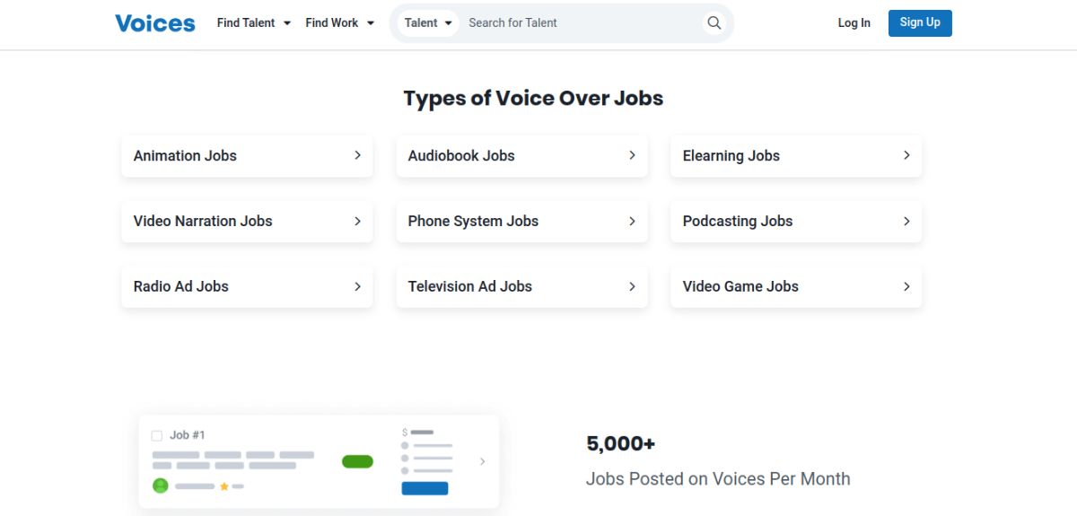 Voices Job Search Page for Voice Over Jobs