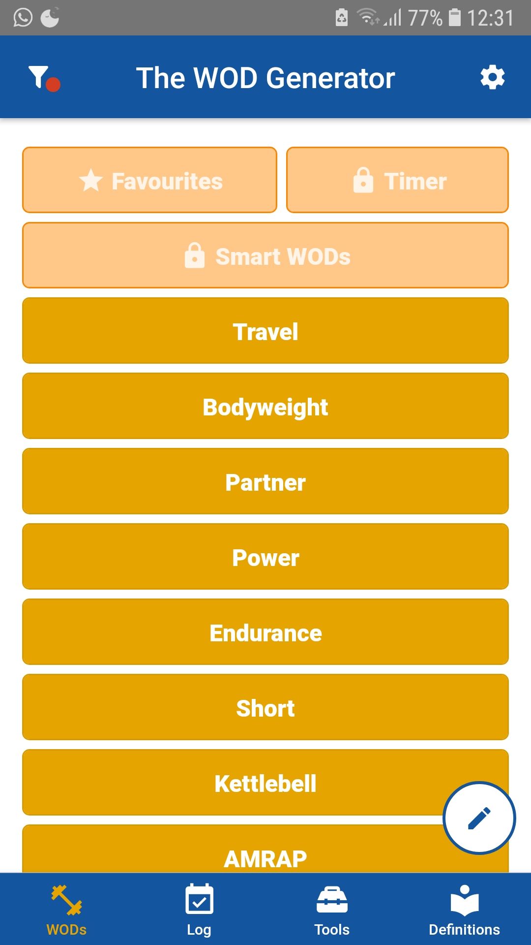 WOD Generator mobile exercise app categories