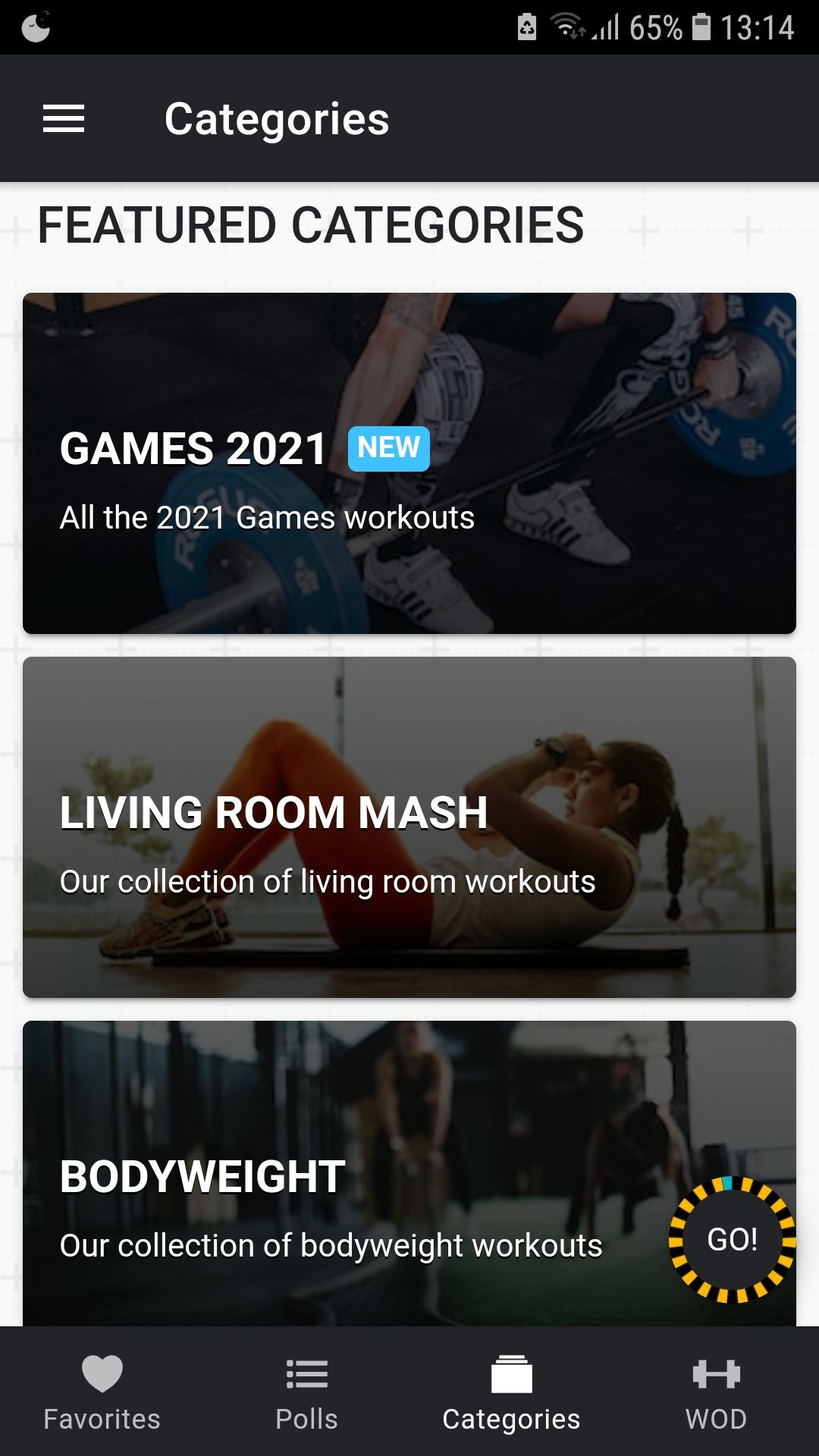 WOD Roulette mobile exercise app categories