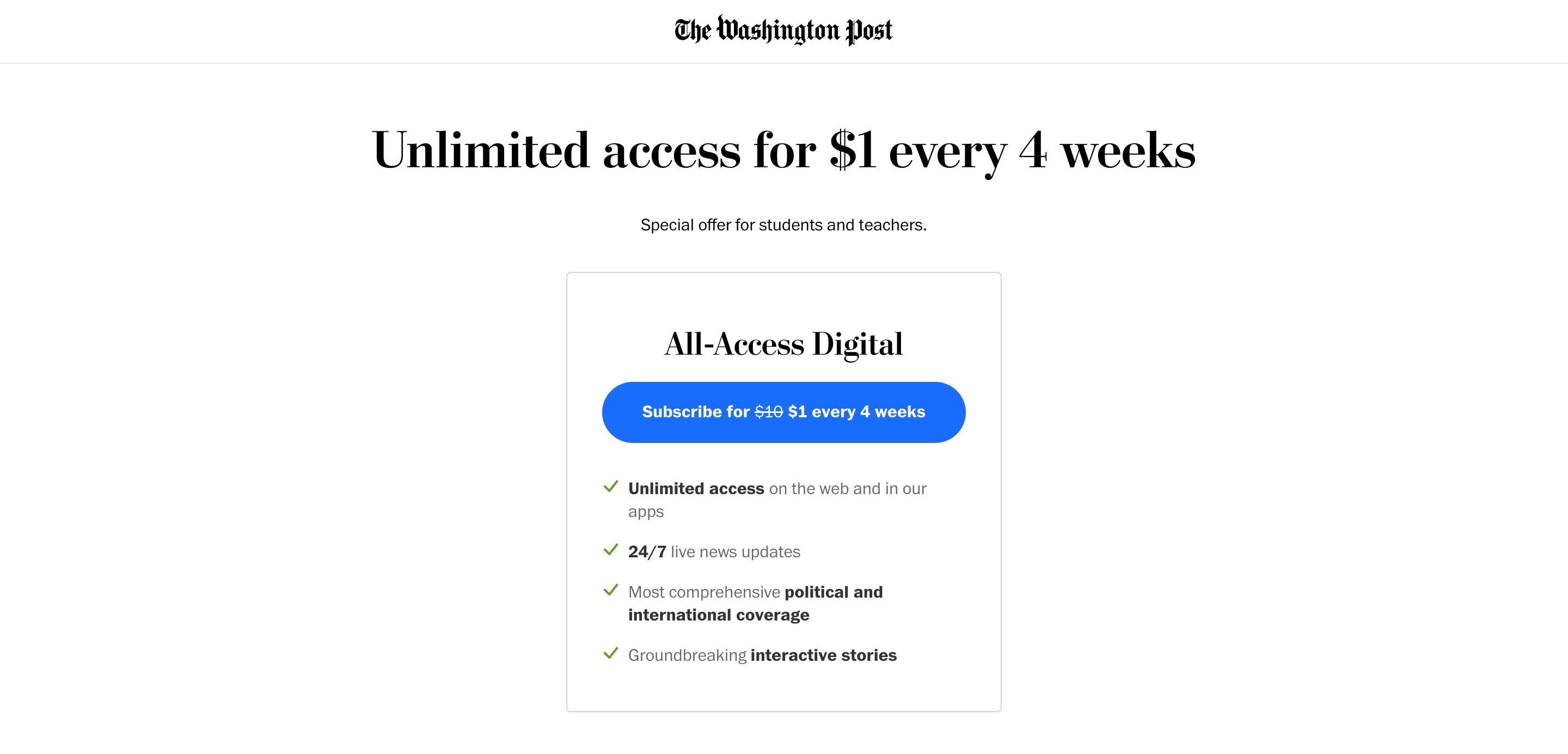 The Washington Post's education offer