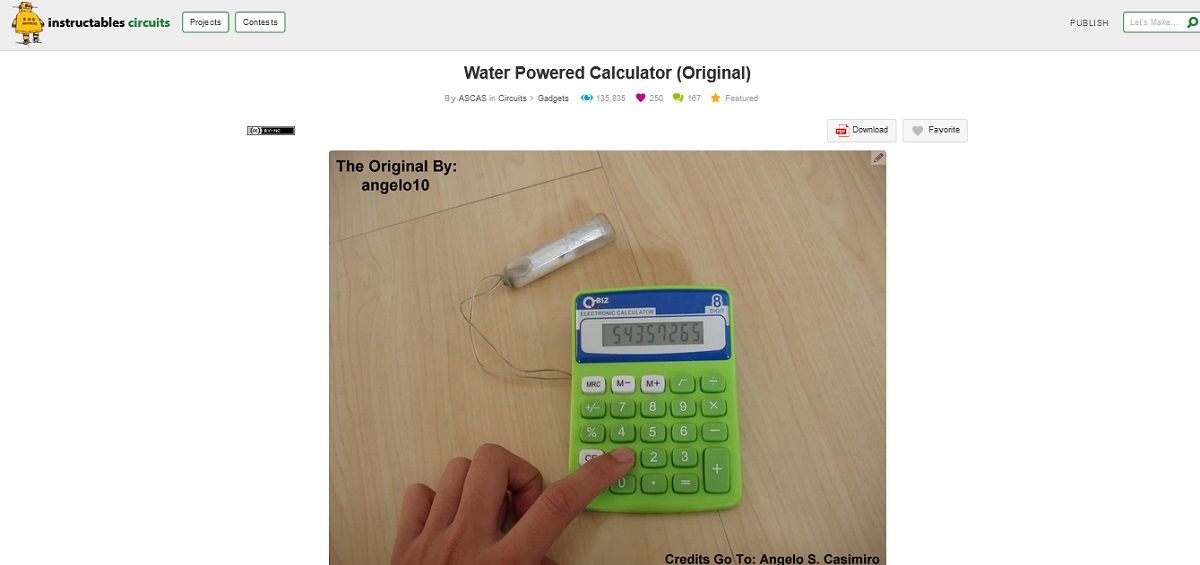 Screengrab of water powered calculator project page