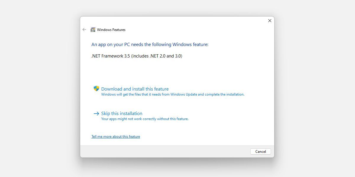 Windows Features NET Framework Installation