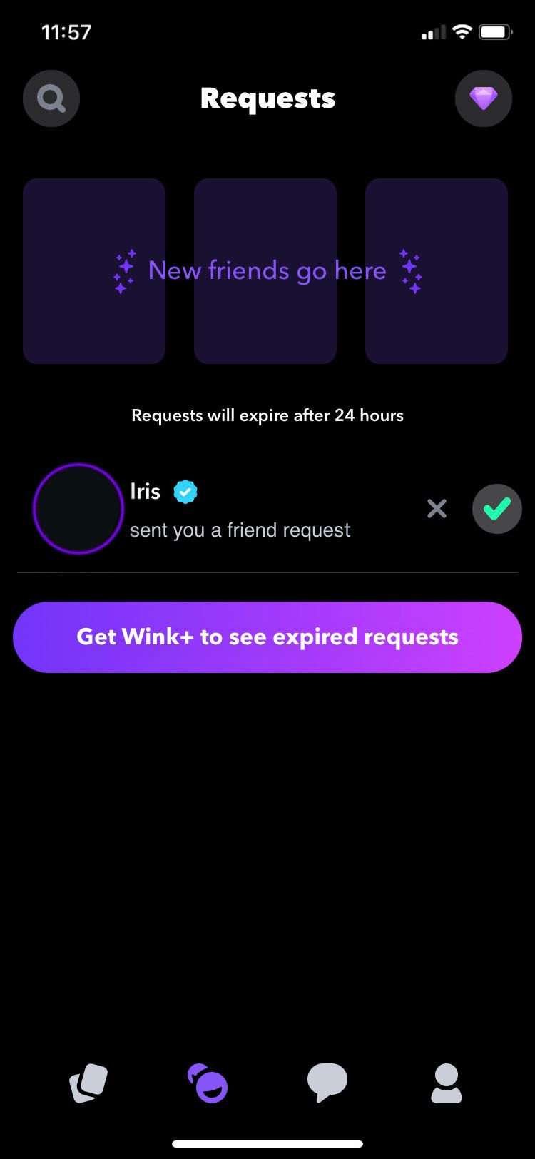 Wink app friend requests screen