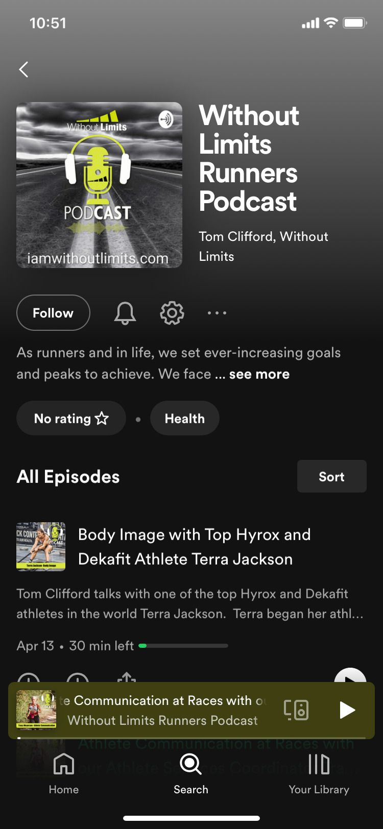 Without Limits Runners Podcast main screen