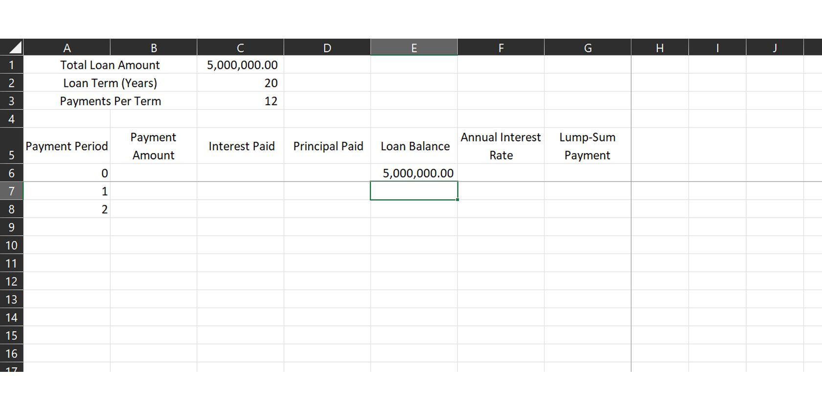 Writing Down Initial Amortization Data in Excel