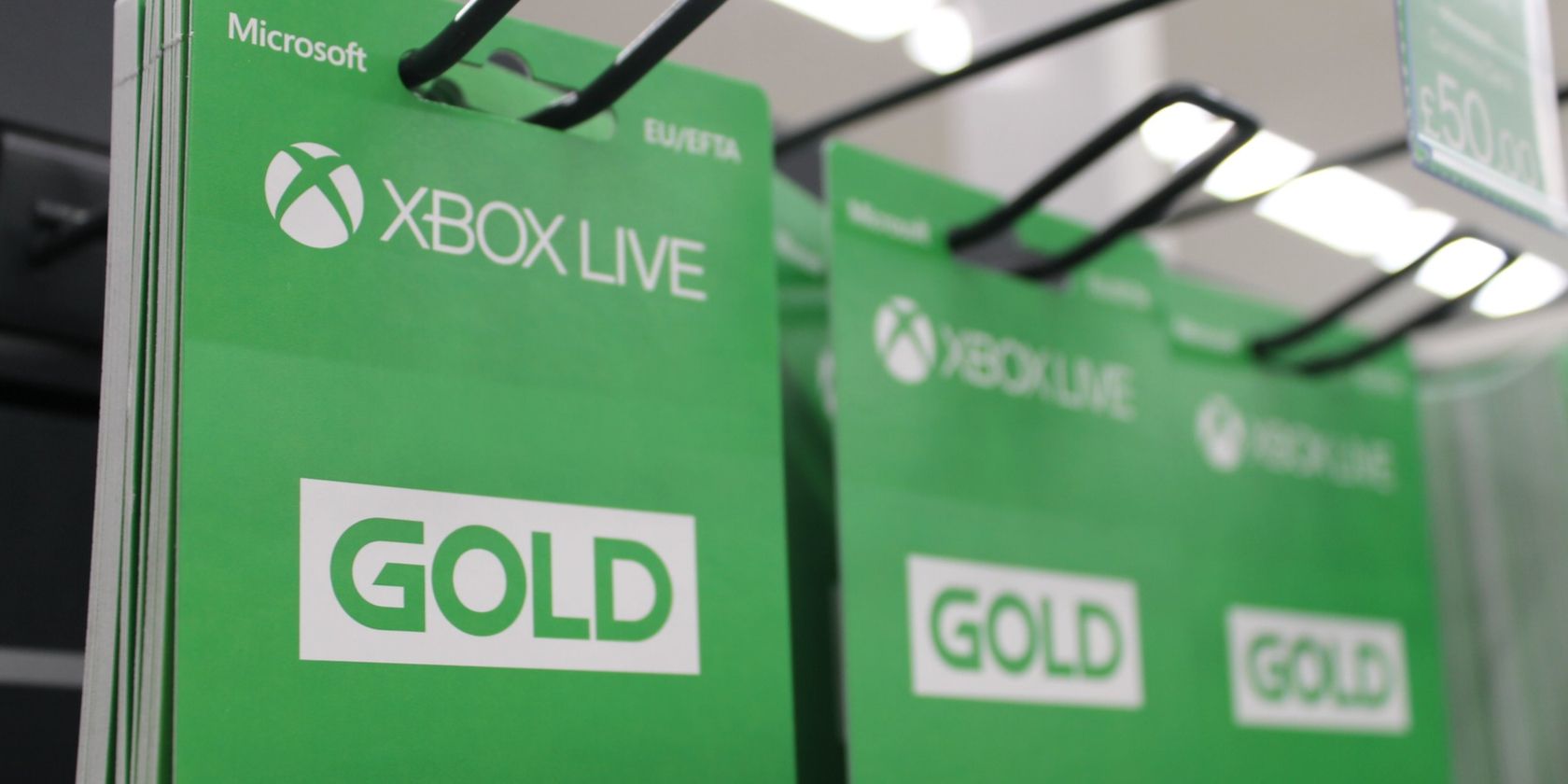 Xbox Live Gold Subscription Cards on a rack
