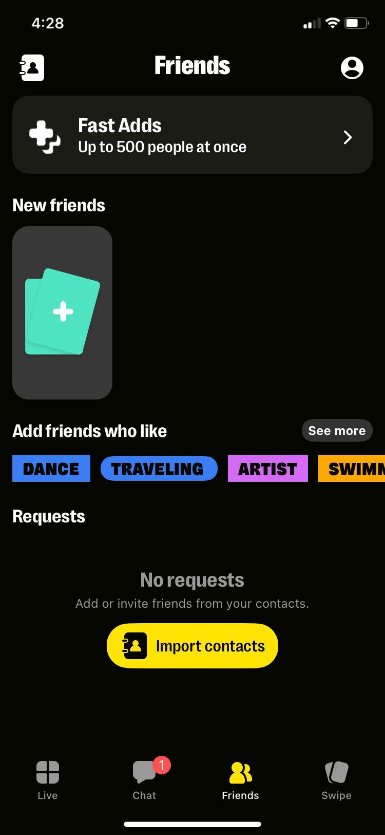 Yubo app Friends screen